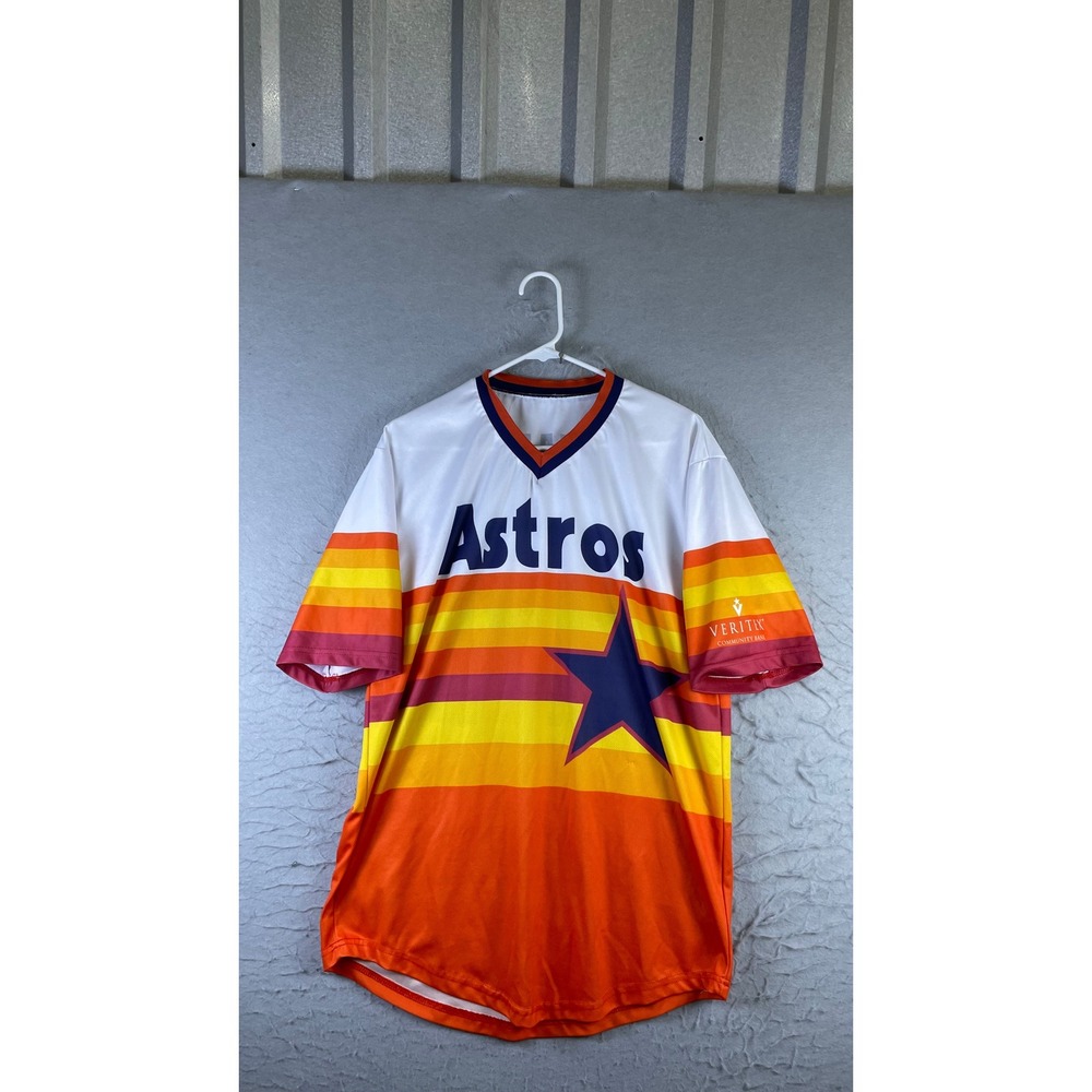 Houston Astros Jersey Men L Orange Excellent Alvarez 44 Sunset Rainbow Baseball
